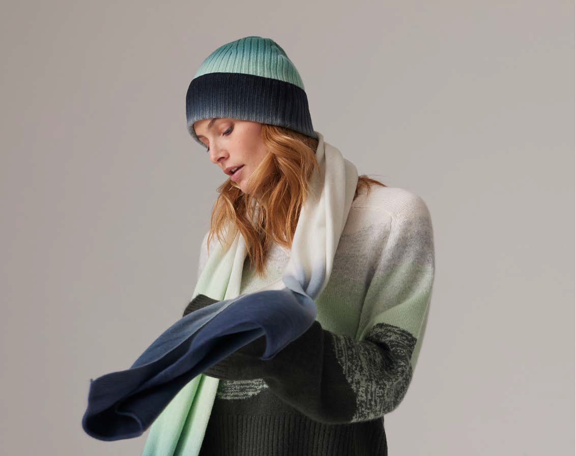 DIP DYE MILOE BEANIE - FOREST - CRUSH CASHMERE