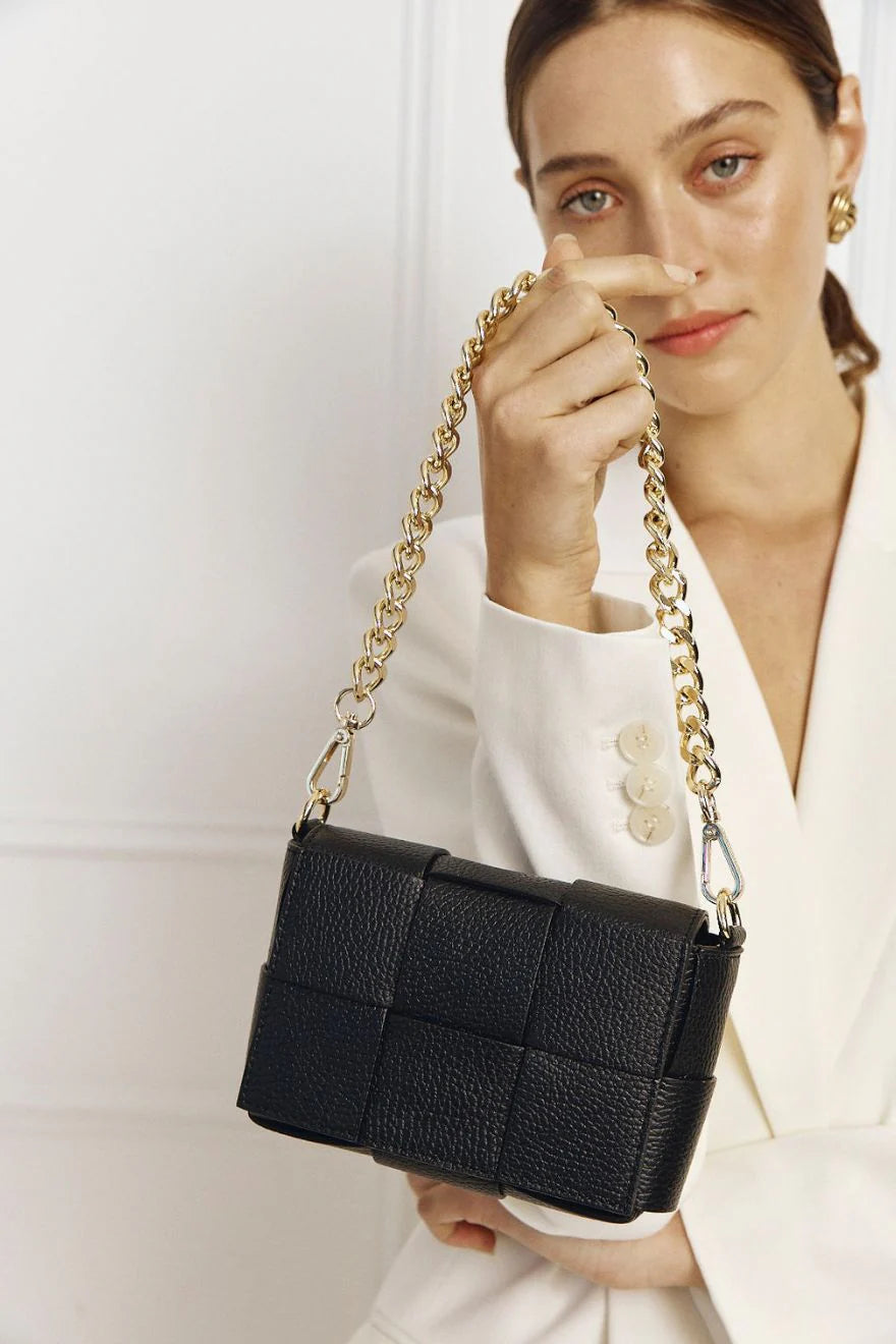 MARGOT MINI LEATHER WOVEN BAG - BLACK - VESTIRSI