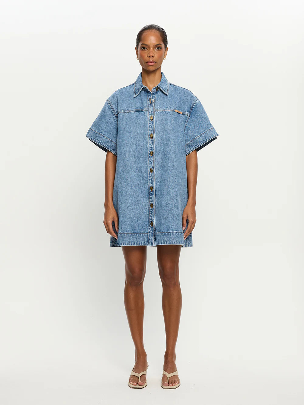 MARLA DENIM MINI DRESS - STONEWASH BLUE - KIVARI