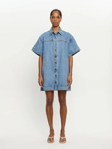 MARLA DENIM MINI DRESS - STONEWASH BLUE - KIVARI