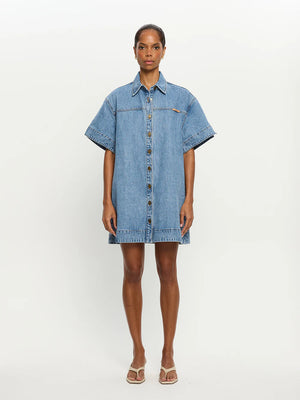 MARLA DENIM MINI DRESS - STONEWASH BLUE - KIVARI