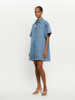 MARLA DENIM MINI DRESS - STONEWASH BLUE - KIVARI
