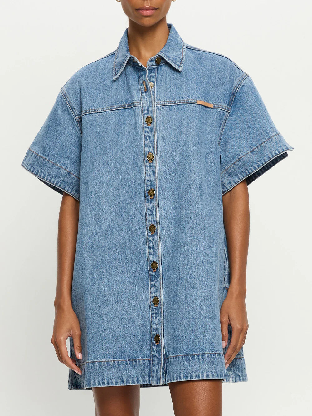 MARLA DENIM MINI DRESS - STONEWASH BLUE - KIVARI