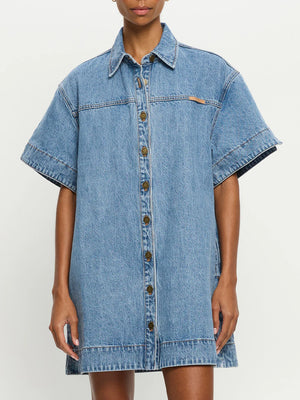 MARLA DENIM MINI DRESS - STONEWASH BLUE - KIVARI