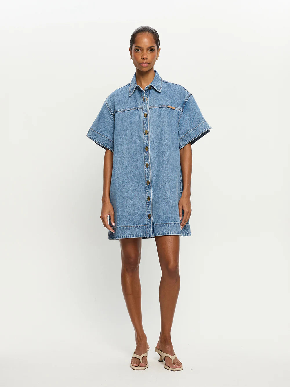 MARLA DENIM MINI DRESS - STONEWASH BLUE - KIVARI