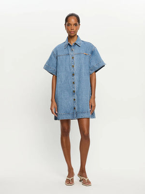 MARLA DENIM MINI DRESS - STONEWASH BLUE - KIVARI