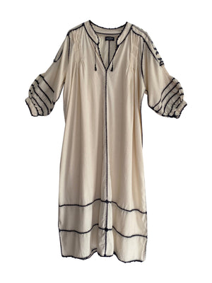 ESPANOLA DRESS LONG SLEEVE - CREAM / NAVY CROCHET - LAS NINAS