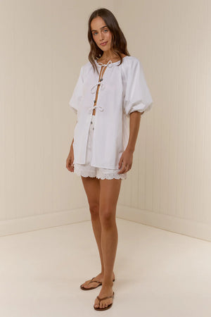 OLIVE TIE TOP - WHITE - PALM NOOSA