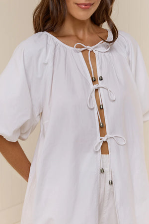 OLIVE TIE TOP - WHITE - PALM NOOSA