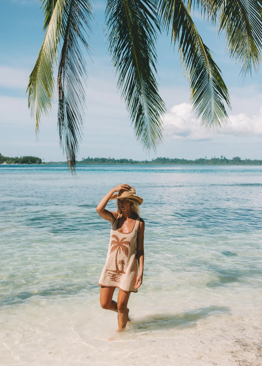 PALM BEACH U CROCHET KNIT DRESS - SAND