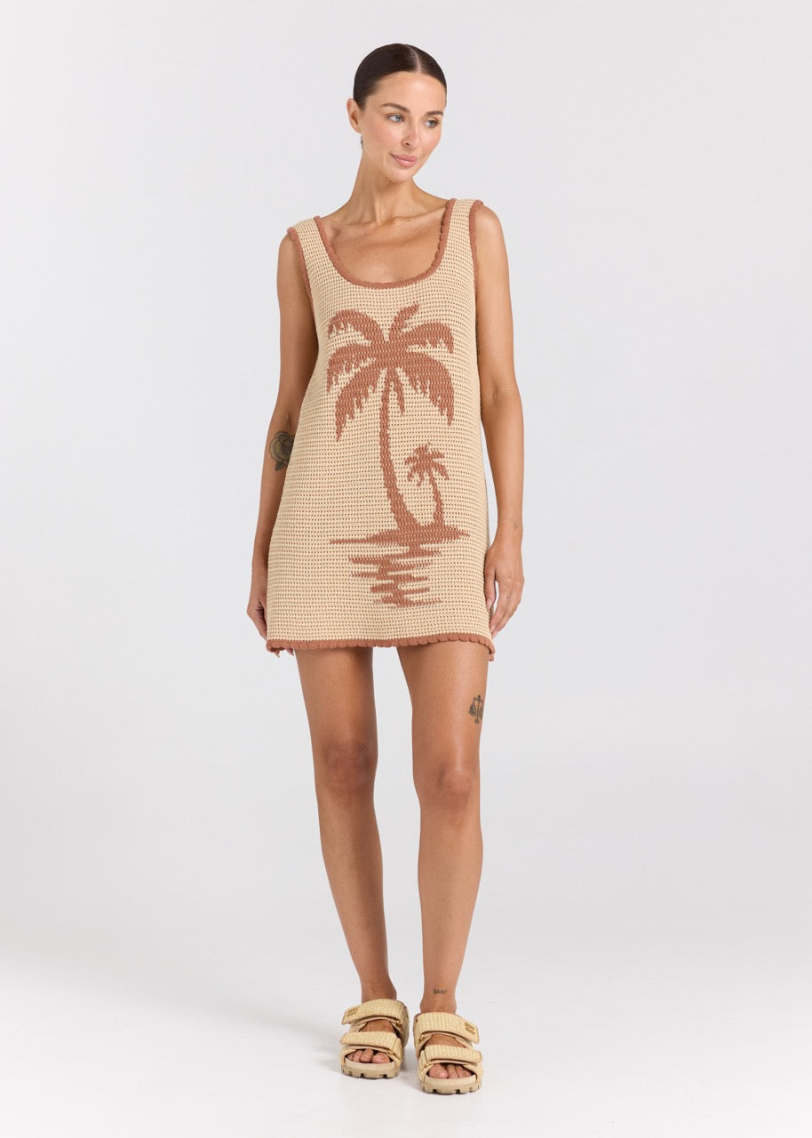 PALM BEACH U CROCHET KNIT DRESS - SAND