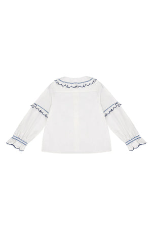 PHOEBE BLOUSE - ECRU AND ELECTRIC BLUE EMBROIDERY - SEVENTY + MOCHI