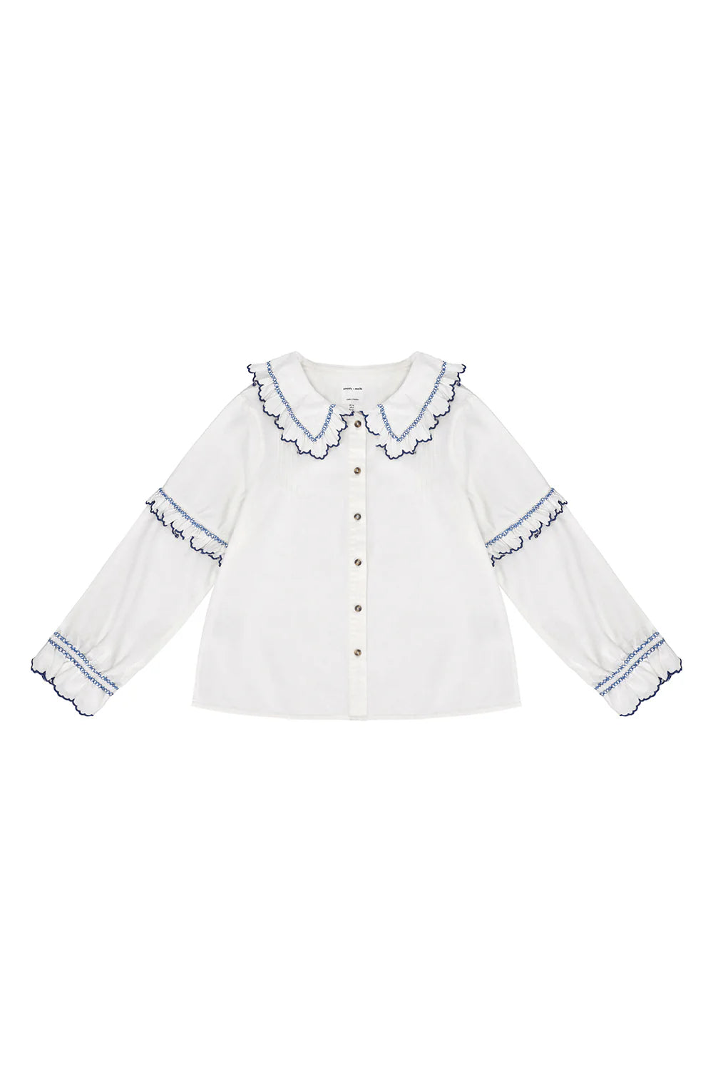 PHOEBE BLOUSE - ECRU AND ELECTRIC BLUE EMBROIDERY - SEVENTY + MOCHI