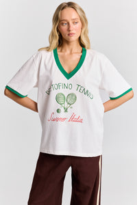 PORTOFINO TENNIS V-NECK TEE  - GREEN / WHITE  - MAKU