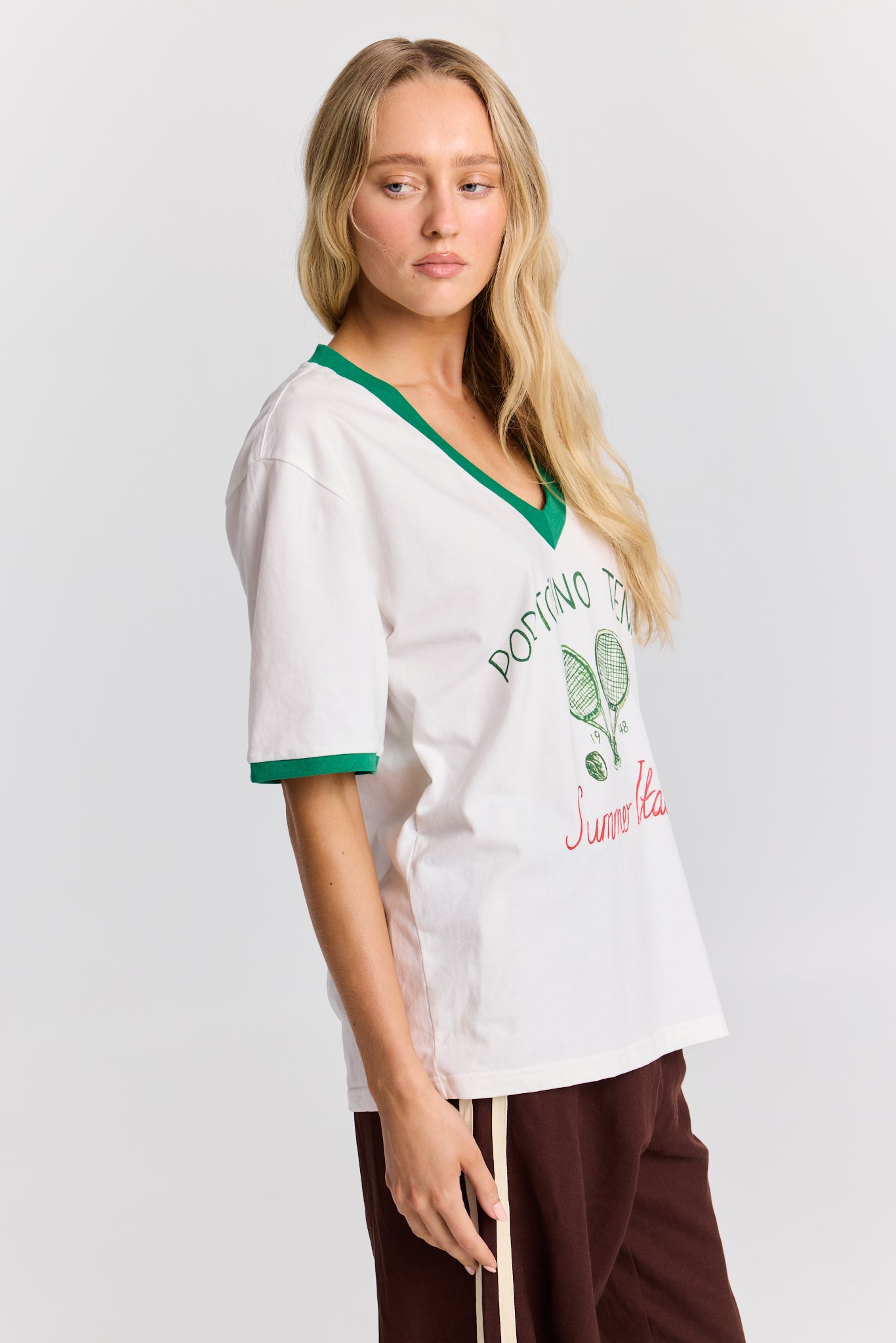 PORTOFINO TENNIS V-NECK TEE  - GREEN / WHITE  - MAKU