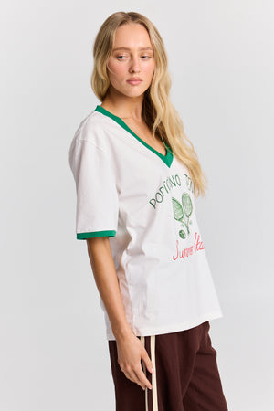 PORTOFINO TENNIS V-NECK TEE  - GREEN / WHITE  - MAKU