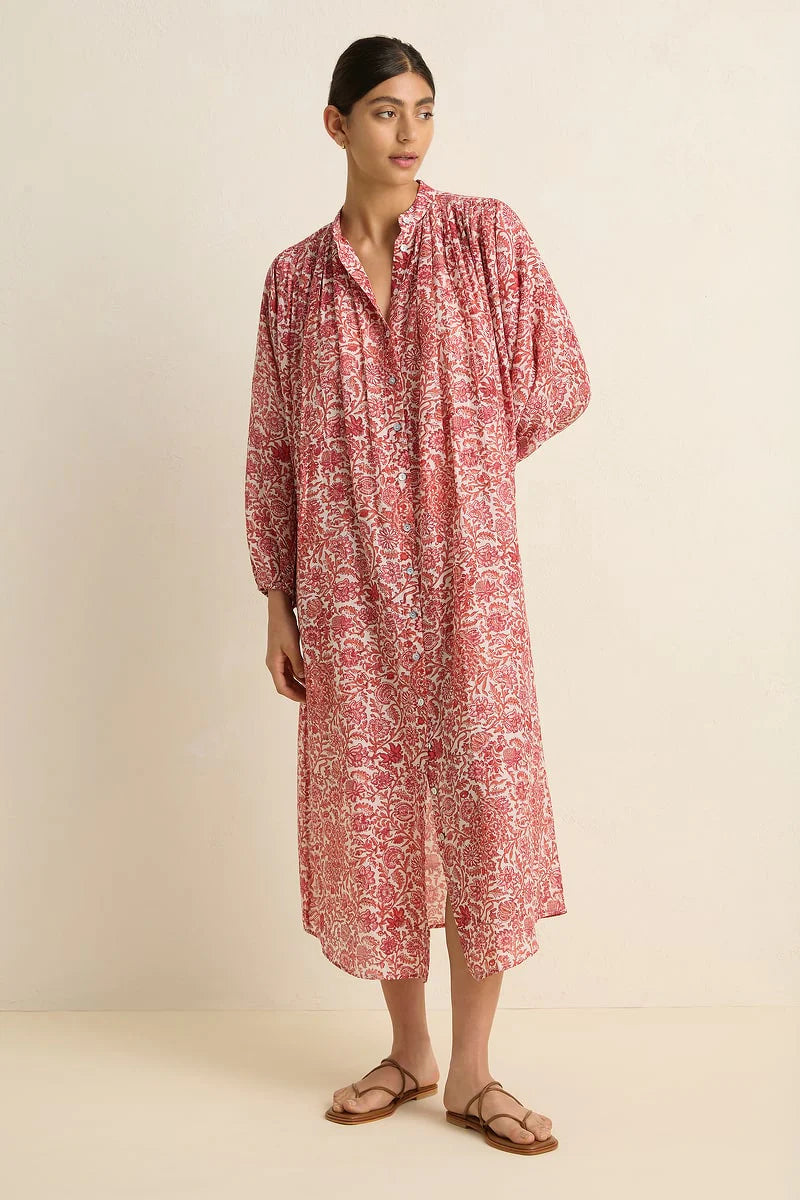 PARADISE SHIRT DRESS - RED FLORAL - VILLU