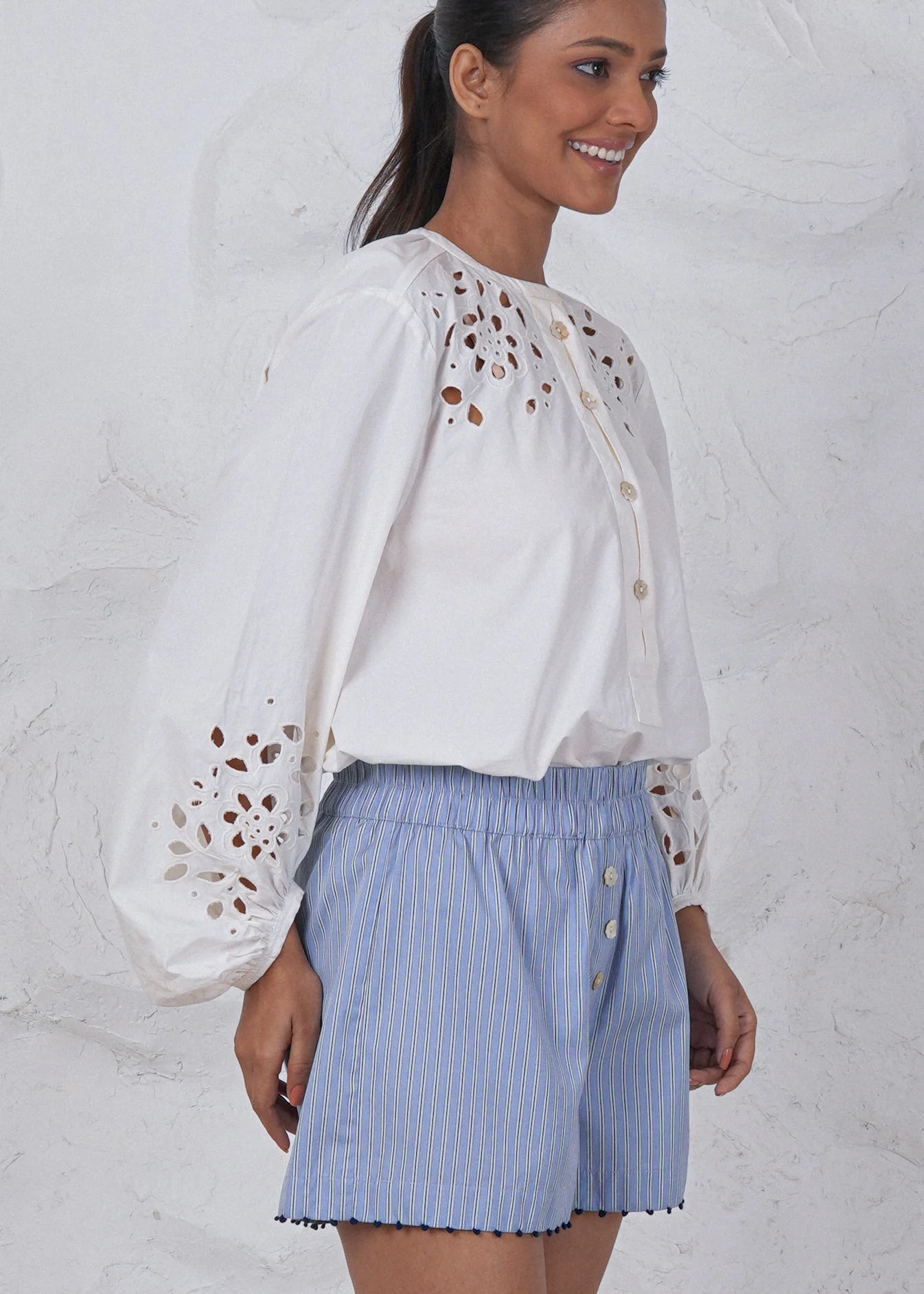 LOLA CUTWORK SHIRT - WHITE -  SAY THE LABEL