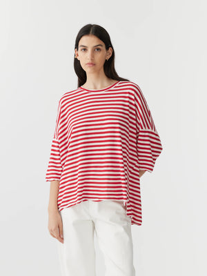 STRIPE SIDE STEP S/S  T.SHIRT - RED/UNDYED - BASSIKE