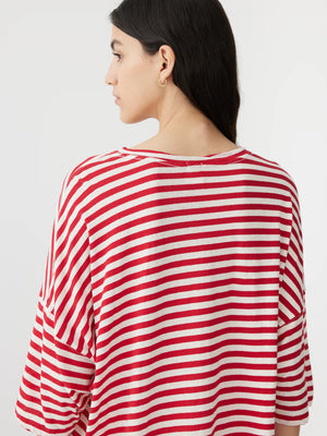 STRIPE SIDE STEP S/S  T.SHIRT - RED/UNDYED - BASSIKE