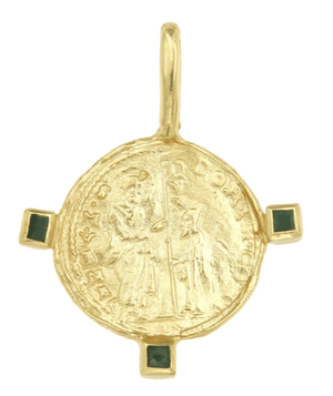 BYZANTINE VENICE DOMINO CONTRARINI MEDALLION WITH THREE EMERALDS - GOLD - CLEOPATRAS BLING