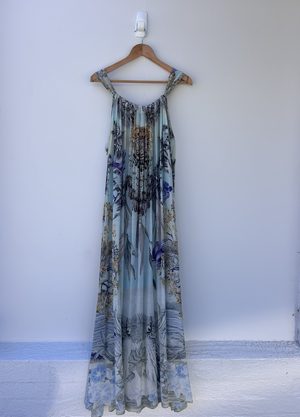 CAMILLA SILK BEADED MAXI DRESS - BLUE - PRE LOVED