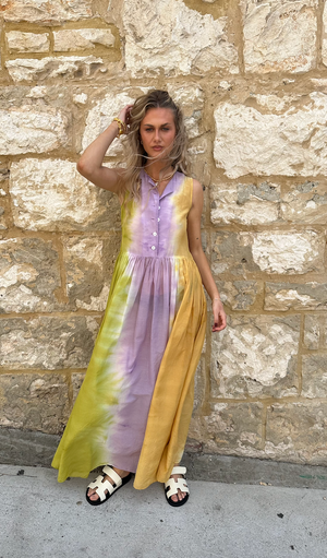 SILK COTTON TANK MAXI DRESS GELATO STRIPE LUUDA EMIA FASHION