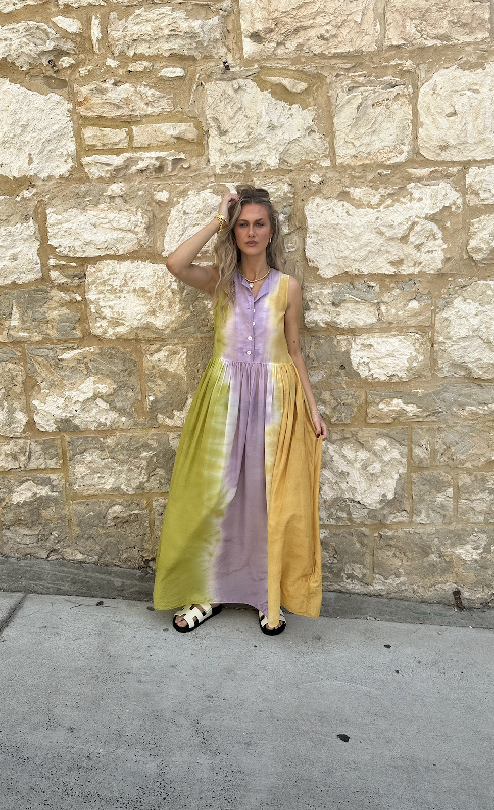 SILK COTTON TANK MAXI DRESS - GELATO STRIPE - LUUDA