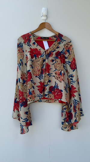 WINTER KATE  SILK KIMONO CARDIGAN - RED FLORAL - PRE LOVED