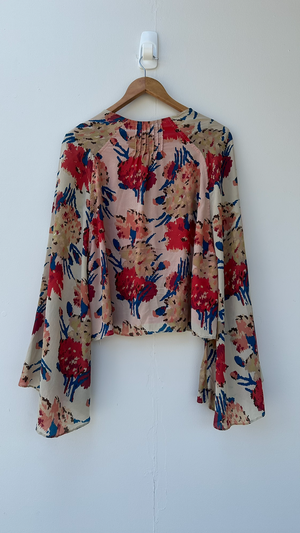 WINTER KATE  SILK KIMONO CARDIGAN - RED FLORAL - PRE LOVED