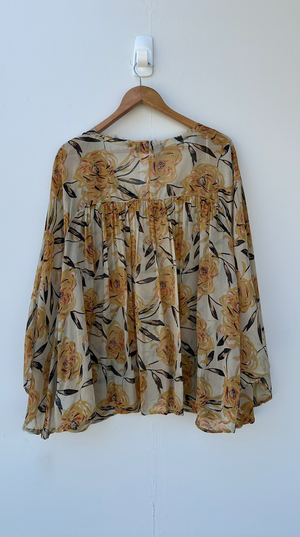 WINTER KATE SILK BLOUSE - YELLOW  FLORAL - PRE LOVED