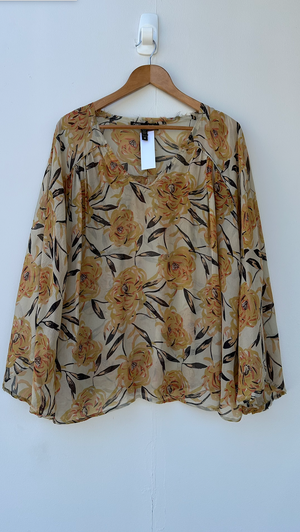 WINTER KATE SILK BLOUSE - YELLOW  FLORAL - PRE LOVED