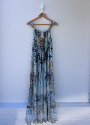 CAMILLA SILK BEADED MAXI DRESS - BLUE - PRE LOVED