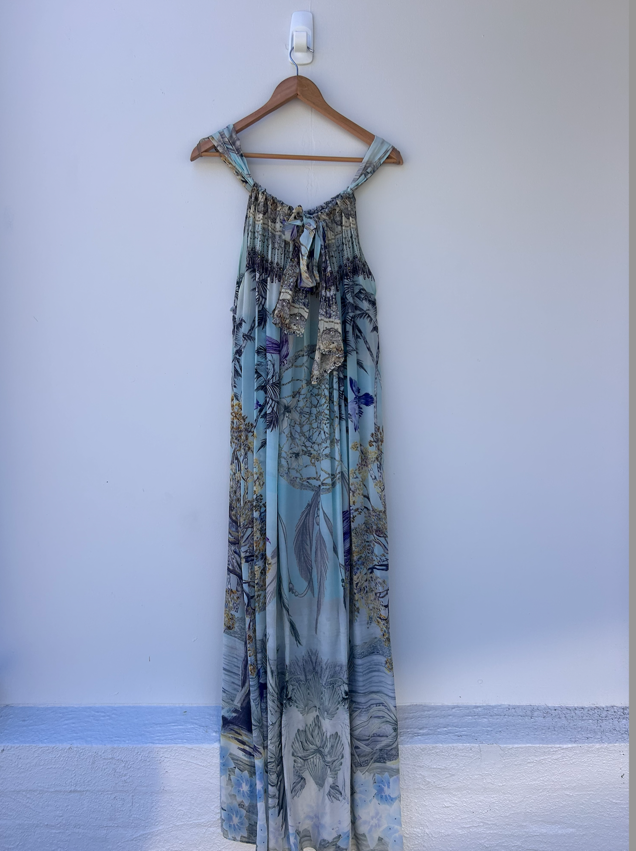 CAMILLA SILK BEADED MAXI DRESS - BLUE - PRE LOVED