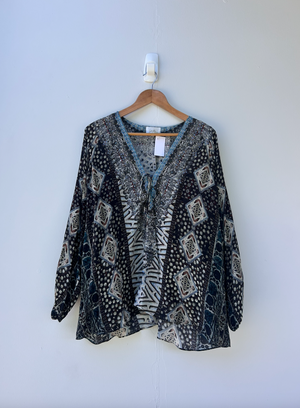 CAMILLA SILK BEADED TOP - BLUE - PRE LOVED