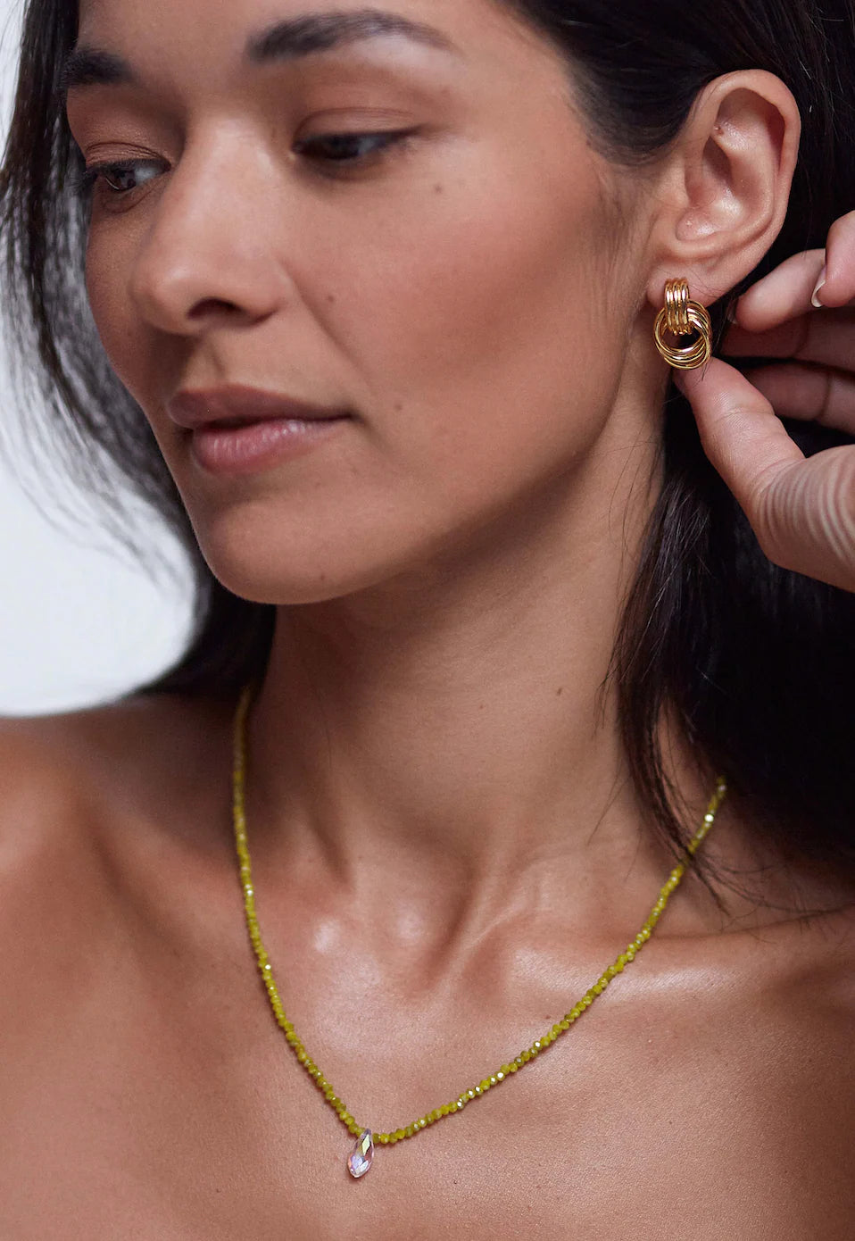 COSMIC CACTUS NECKLACE - PALE OLIVE - ANNI LU