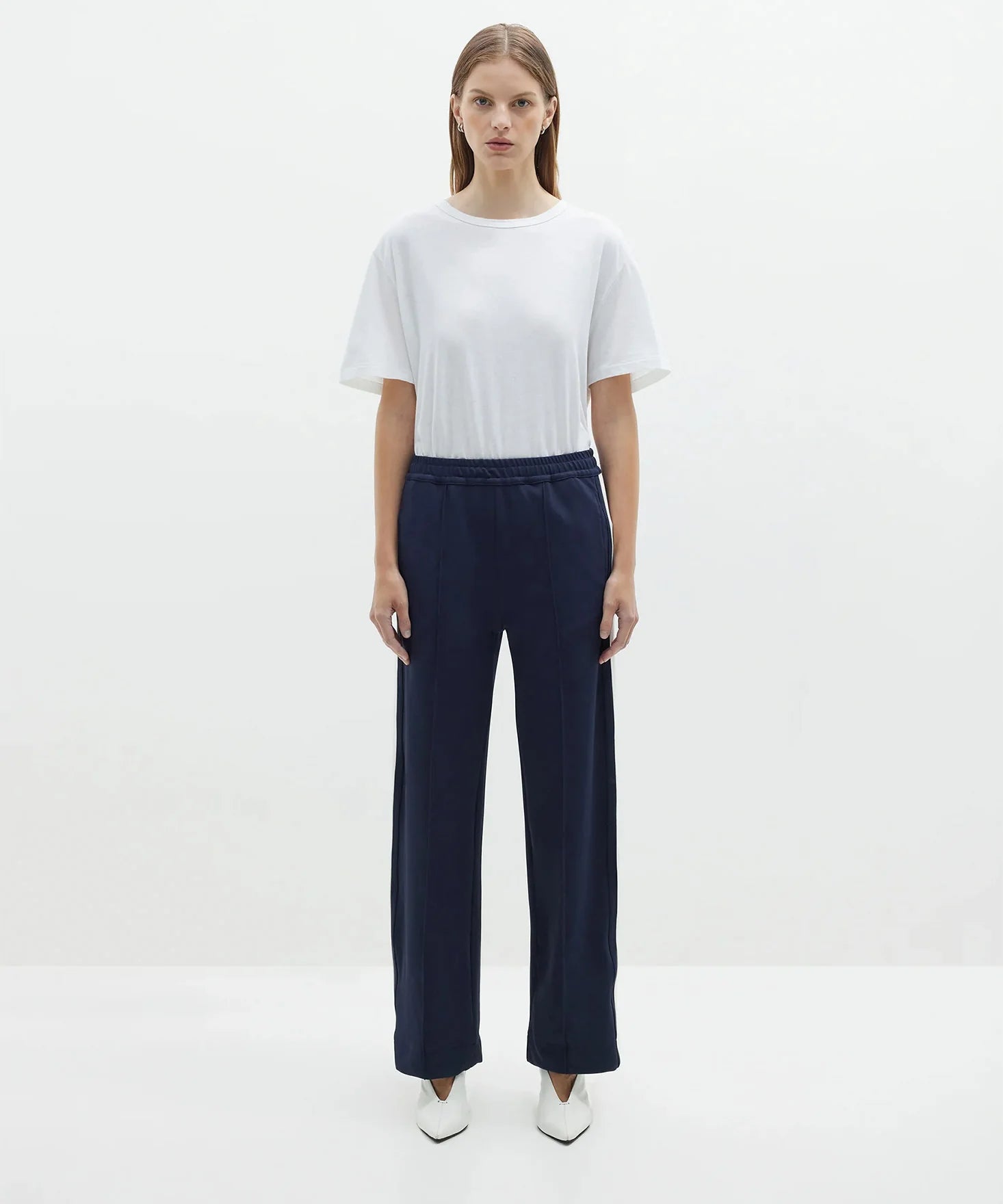 TWILL STRIPE DETAIL PANT - INK/WHITE - BASSIKE