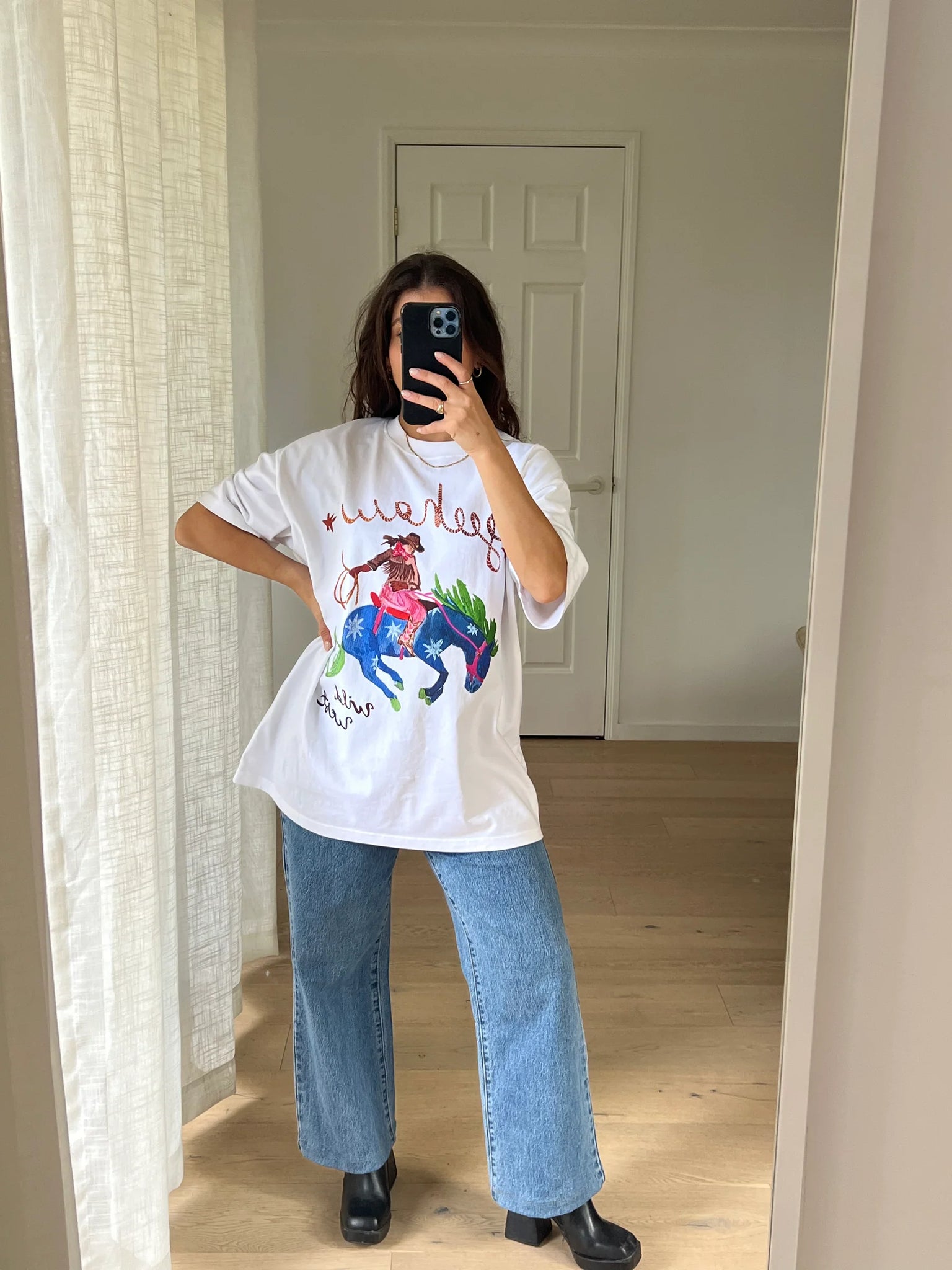 YEEHAW!! OVERSIZE DEEP DROP SHOULDER TEE - LUCENT WHITE - MAKU