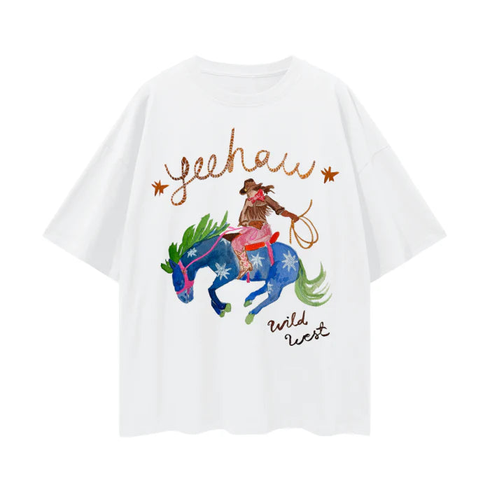 YEEHAW!! OVERSIZE DEEP DROP SHOULDER TEE - LUCENT WHITE - MAKU