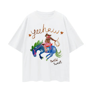 YEEHAW!! OVERSIZE DEEP DROP SHOULDER TEE - LUCENT WHITE - MAKU