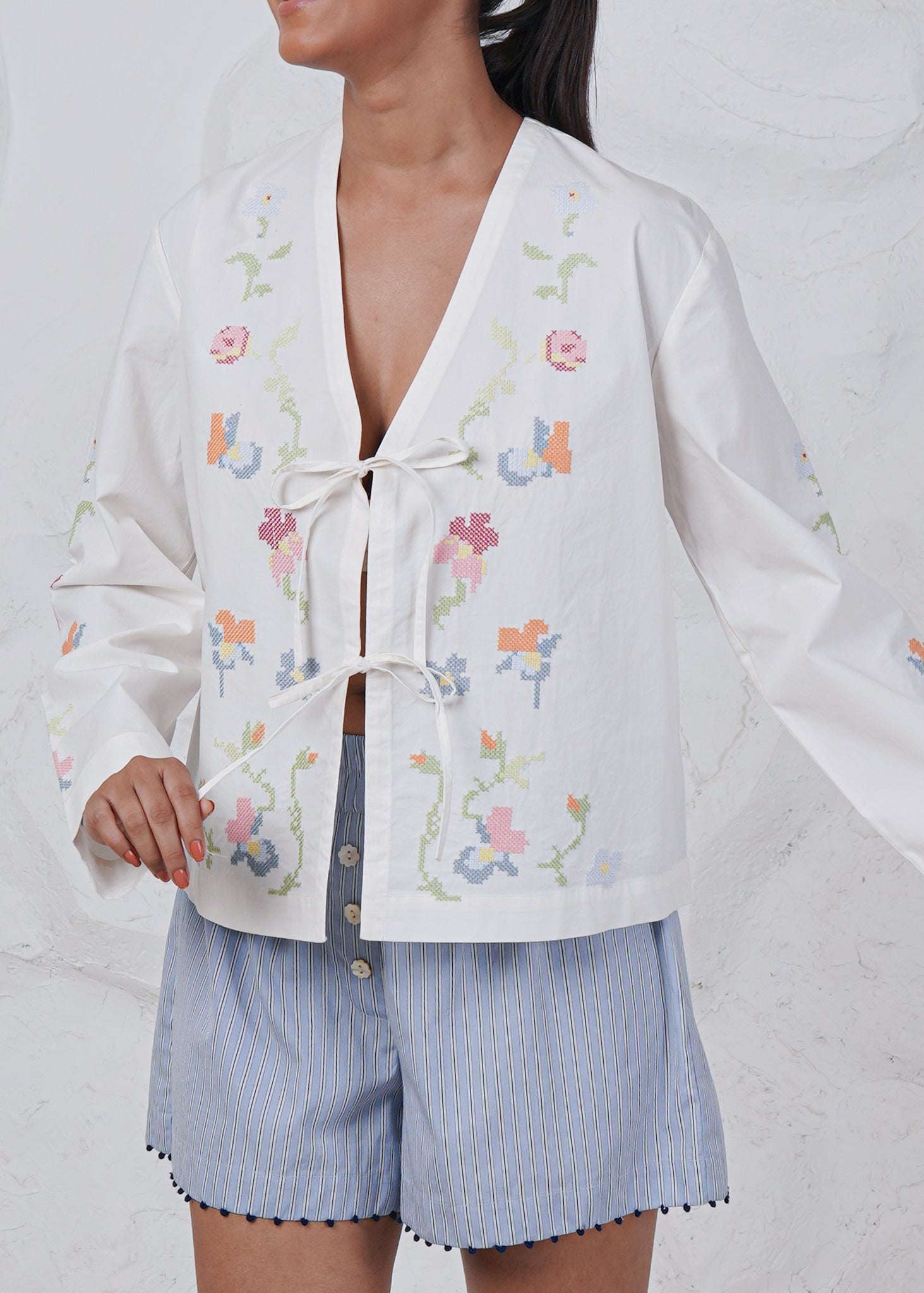 CHLOE CROSS STITCH BLOUSE - WHITE -  SAY THE LABEL