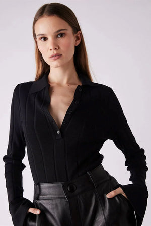AVENUE BUTTON SWEATER - BLACK - ESMAEE
