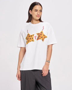 LEOPARD STARKINI OVERSIZED TEE  - WHITE - MAKU