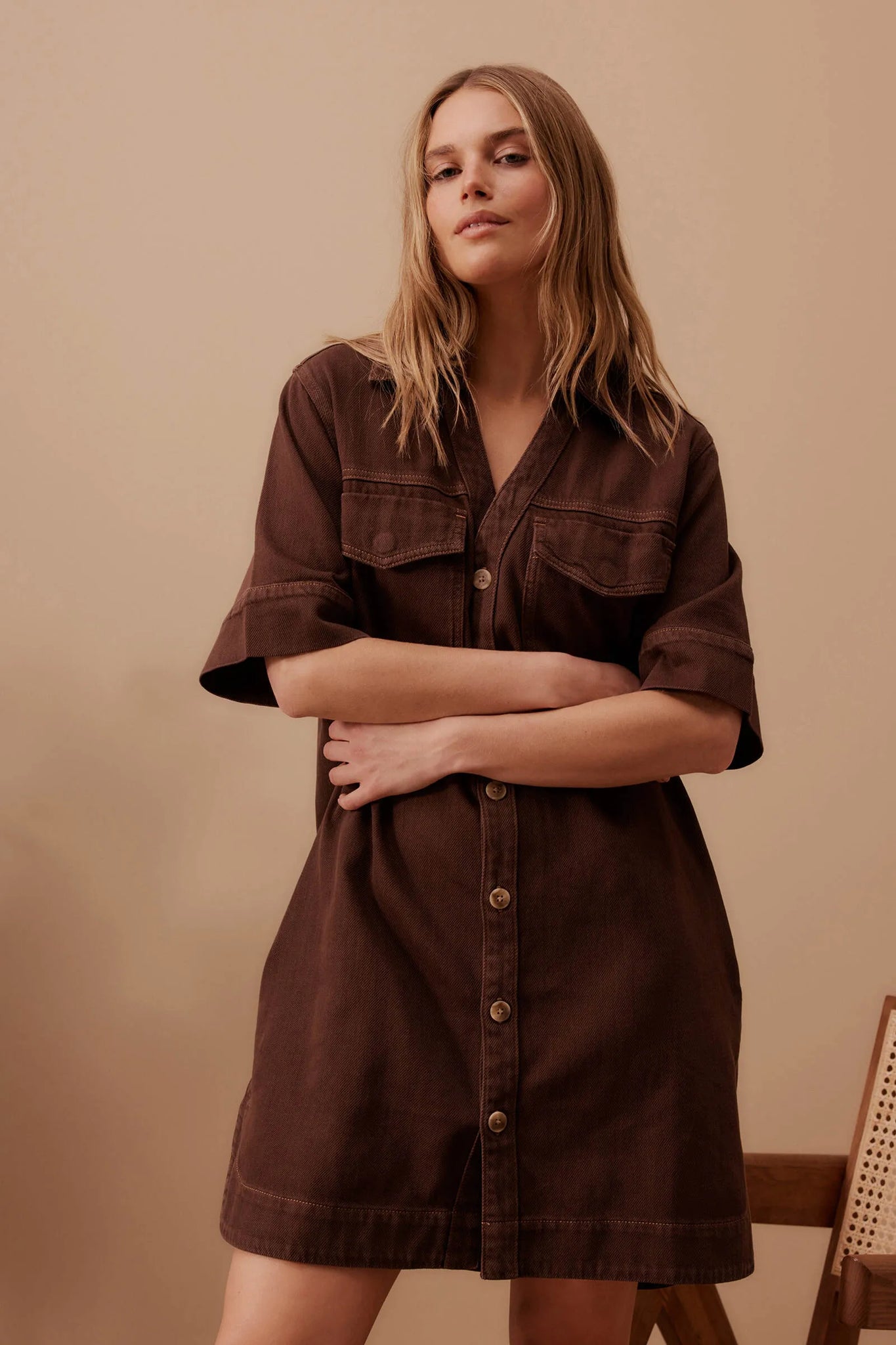 SAMMY RELAXED SHIRT DRESS - CHOCOLATE - CERES LIFE