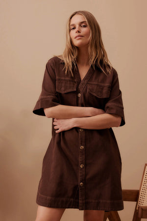 SAMMY RELAXED SHIRT DRESS - CHOCOLATE - CERES LIFE