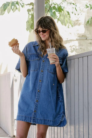 SAMMY RELAXED SHIRT DRESS - FRESH INDIGO - CERES LIFE