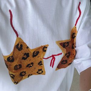 LEOPARD STARKINI OVERSIZED TEE  - WHITE - MAKU