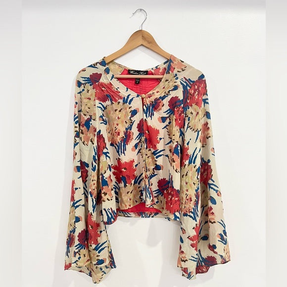 WINTER KATE  SILK KIMONO CARDIGAN - RED FLORAL - PRE LOVED