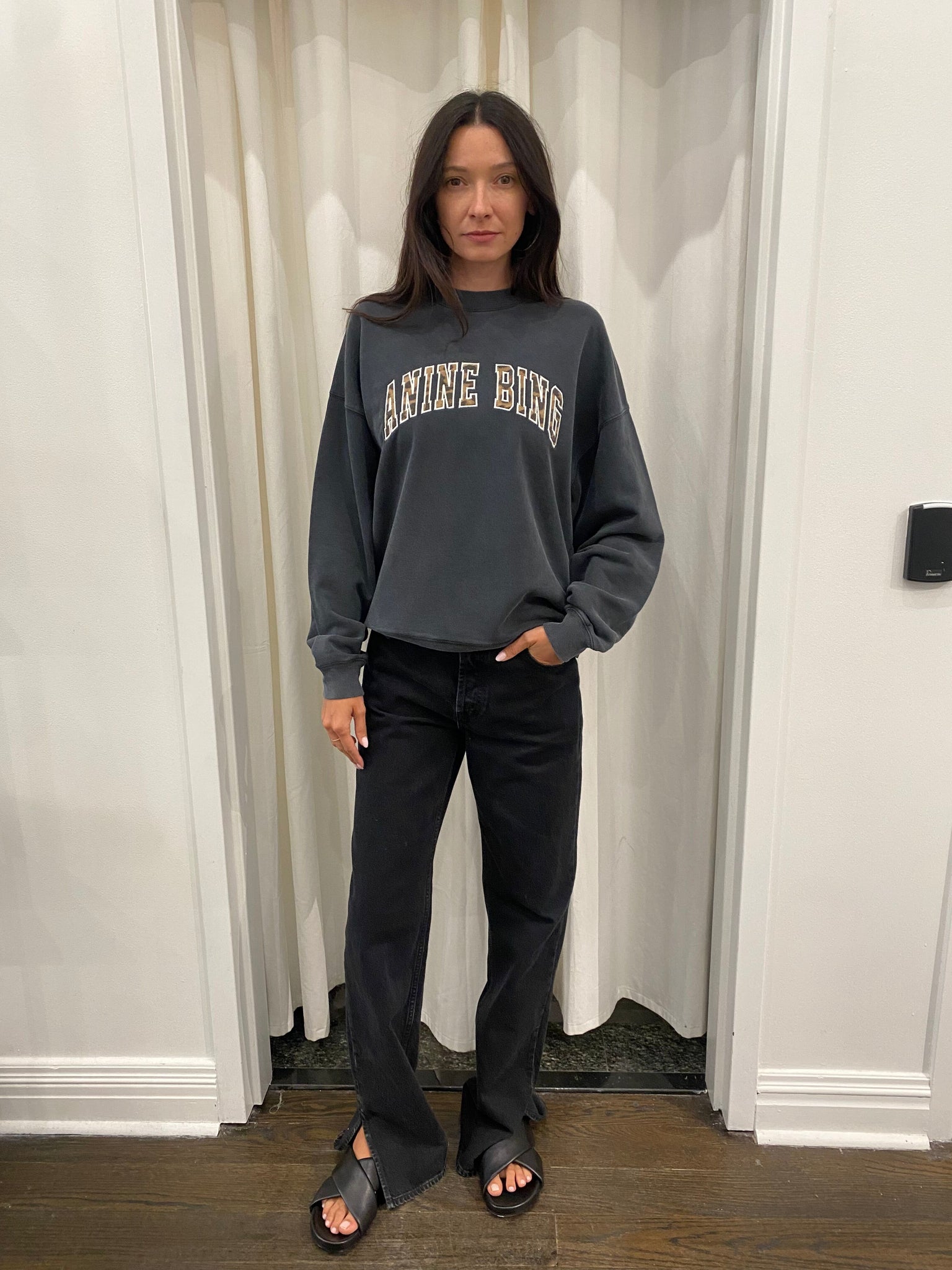 MILES SWEATSHIRT ANINE BING LEOPARD - WASHED BLACK - ANINE BING