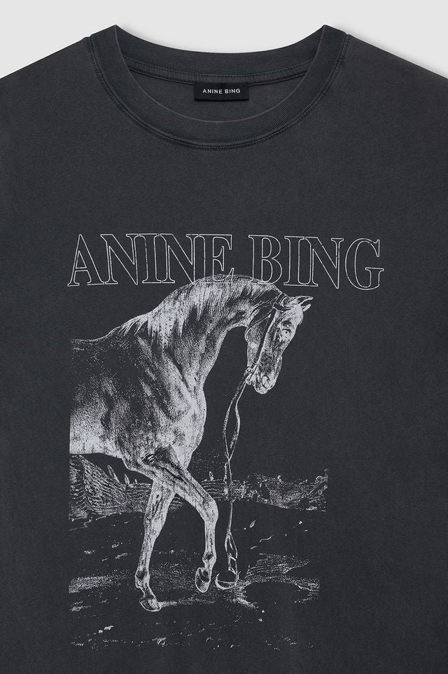 LILI TEE HORSE - WASHED BLACK - ANINE BING